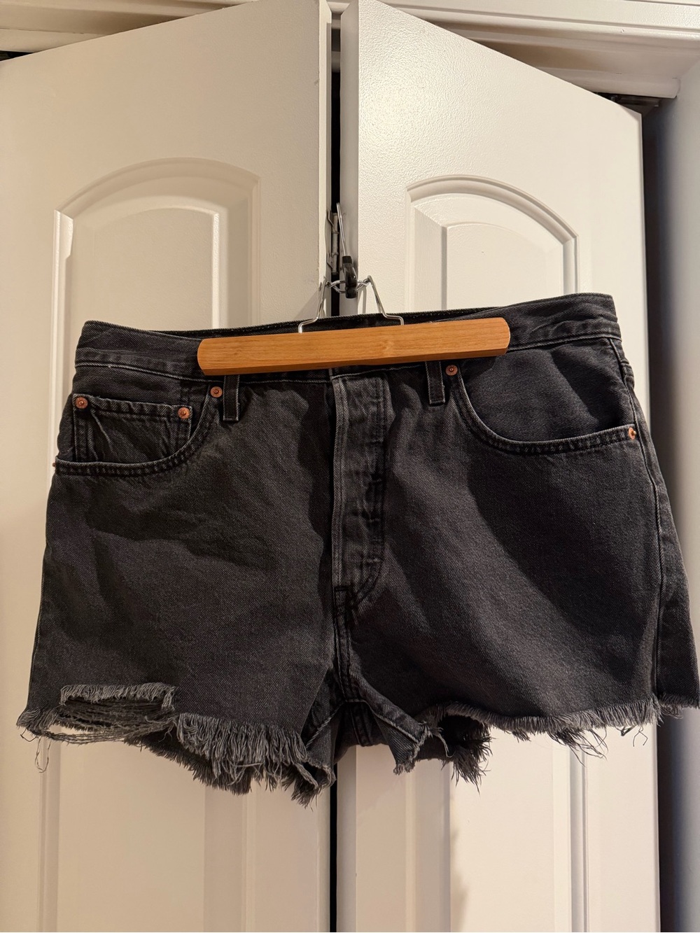 Women's Levi’s Black Denim Cutoff Shorts, Waist 32. Runs slightly small.